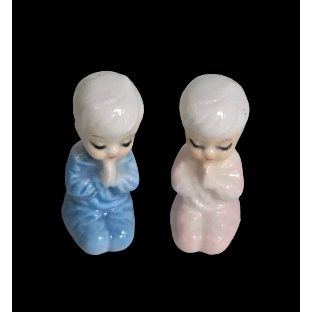 Vintage Praying Children Kneeling Figurines 1” Boy Girl Minitures Bone‎ China